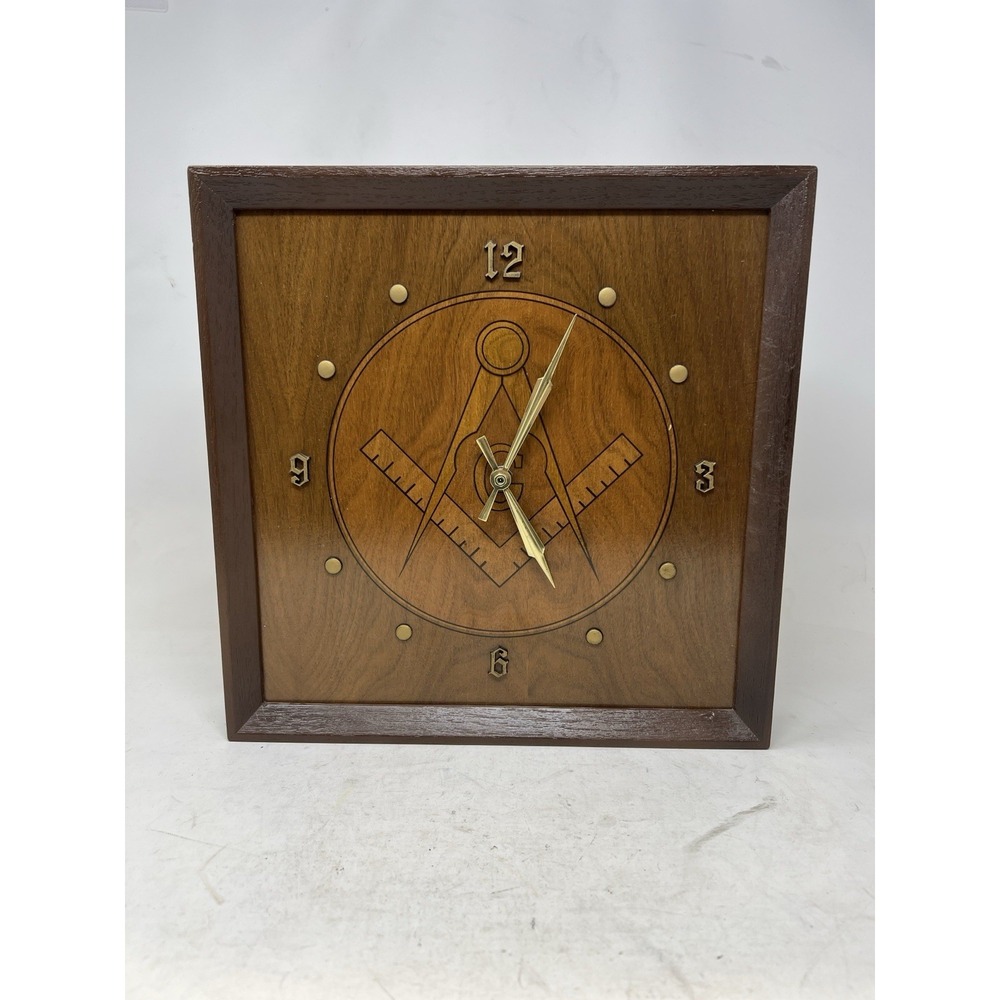Handcrafted Vintage Mid Century Modern Freemason Wooden Wall Clock